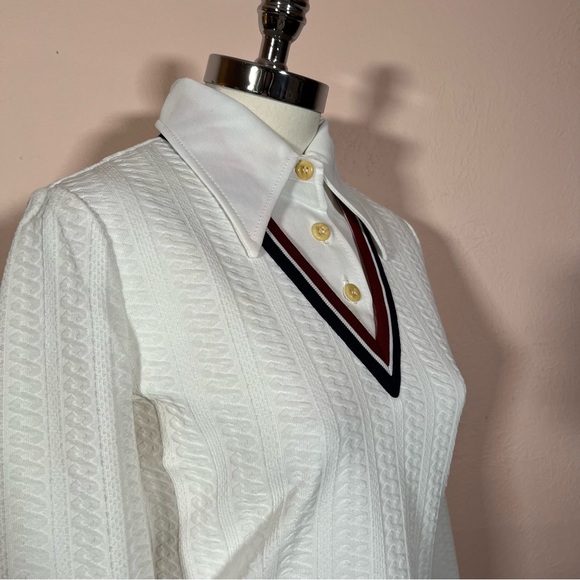 Vintage 1960 70 White Cable knit Long Sleeve Retro Tennis Prep Dress - Picture 13 of 17